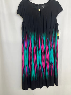 Tahari Arthur S Levine Kris Black Fuchsia Teal Abstract Shift Dress Women 14 NWT