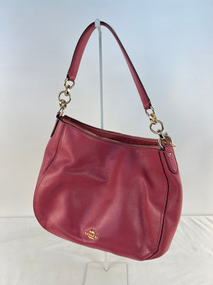 Coach Lexy Shoulder Bag Pebble Leather Pink Red Rose Gold F31399 Hobo Purse