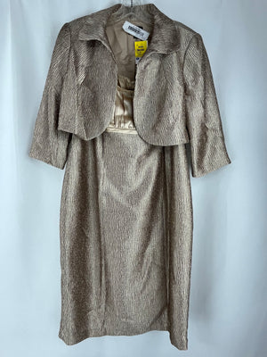 Adrianna Papell Occasions Metallic Gold Formal Set Jacket & Dress Women's 14W
