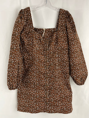 Free People Orange & Brown Multi Snap Up Long Sleeve Velvet Dress Size 10 NWT