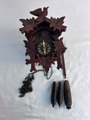 Vintage German Black Forest Cuckoo Clock Wood Carved Bird & Leaves PARTS/REPAIR