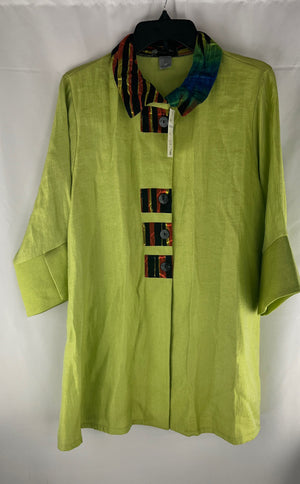 Damee Inc Women's Lime 3/4 Sleeve Multicolor Collar/Front Size L NWT MSRP $154