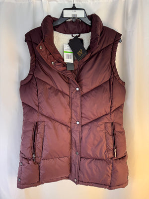 PW Weatherproof Women Puffer Vest Faux Fur Collar Burgundy Maroon Rosewood L NWT