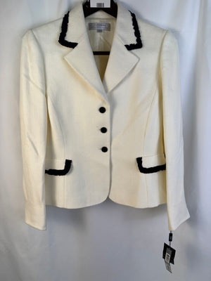 NWT Tahari Arthur S Levine Blazer Jacket 14 Ivory White Black Lace Trim Gene