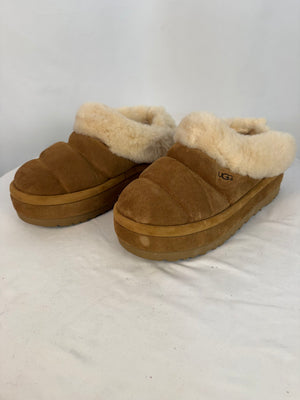 UGG Tazzlita Chestnut Suede Platform Slippers 1146390-CHE Women's Size 9
