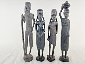 Set of 4 Tanzania Maasai Ebony Carved Fertility African Full Body Statues ~13"