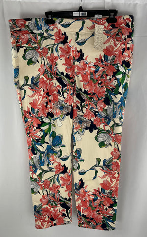 Chico's Women Orange Ecru Floral Elastic Denim Pants W/Back Pockets Size 18R NWT