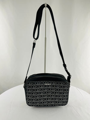 DKNY Kenza Small Black Logo Faux Leather Camera Crossbody Handbag