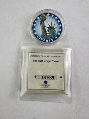 American Mint Birth of Our Nation Color Statue of Liberty Silver Plated Coin