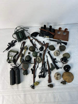Lot of Vintage GI Joe Accessories for 12" Figures - Hats, Helmets, Stands, Guns