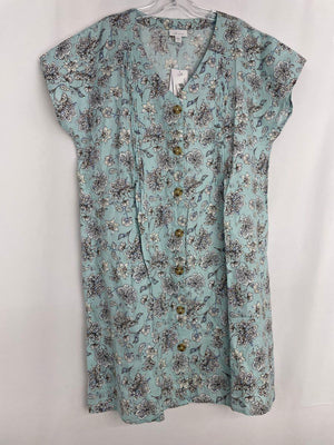 J. Jill Love Linen Button Up Blue Floral Boho Knee Length Dress Women's LP NWT