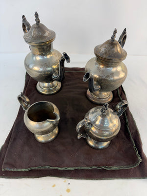 Vintage Birmingham Silver Co BSC Silver 4-Pc Tea Set w/ Pacific Cloths