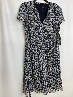 MSK Navy/Cafe Floral Print Chiffon Midi Dress Women's 18W NWT