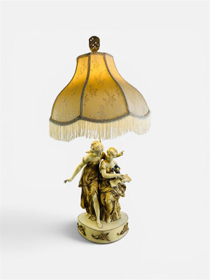 French Renaissance Moreau Figural Metal Table Lamp w/ Two Women 35" Antique