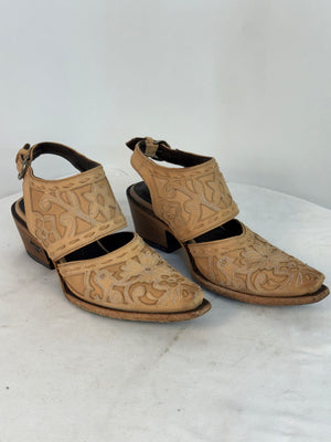 Lane Boots Robin Floral Tooled Leather Western Mule Heels Women's Size 8.5