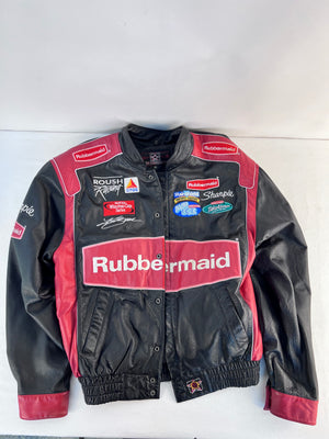 JH Design Black and Red NASCAR Jacket Leather Front Zip #97 Rubbermaid