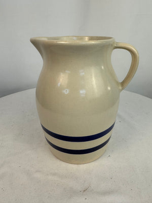 VTG Robinson Ransbottom Pottery 2 Qt Stoneware Pitcher Blue Stripes Roseville