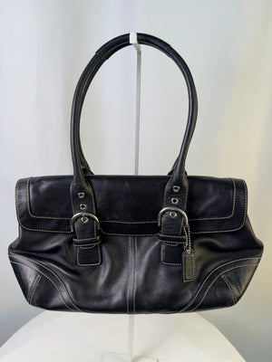 Coach Soho Hampton Black Leather Flap Satchel Tote Handbag 9636 Vintage Y2K