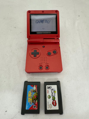 Nintendo Game Boy Advance SP Red AGS-001 Console Tested w/ 2 Games - No Charger