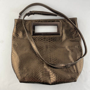 Michael Kors Berkley Cocoa Metallic Embossed Medium Leather Tote Crossbody Bag