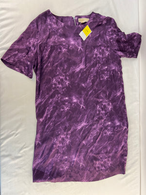Michael Kors Womens Purple Marbled Satin Shift Dress Short Sleeve Size 10 NWT