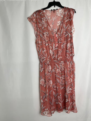 White House Black Market SS Flutter Sleeve Blouson Dress Adobe Pale Peach XL NWT