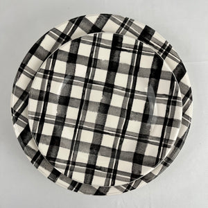 Pier 1 Watercolor Bradford Black & White Plaid Ironstone Plate Set