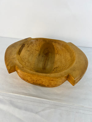 Large Handcrafted Solid Thick Wood Serving Dough Bowl Handled Rustic 16" x 12"