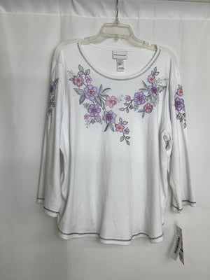 Alfred Dunner Crystal Springs Embroidered Flower Yoke Knit Top Women XL NWT
