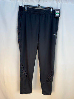 Under Armour Women L Command Warmup Pants Black Tapered Leg Ankle Zip NWT