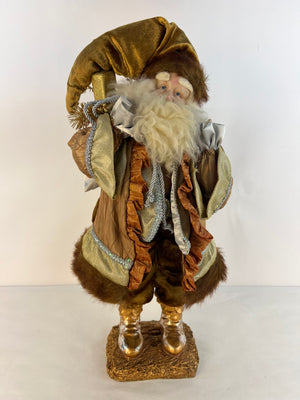 Vintage Santa Claus Figure 23" Gold & Brown Velvet Coat Faux Fur Trim with Gifts