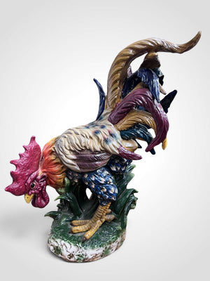 Vintage Italian Majolica Ceramic Rooster Statue Large 21.5” Mid Century Pottery