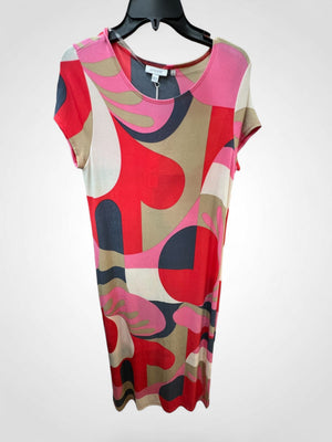 Chico's Travelers Modern Block Classic Maxi Dress Watermelon Punch Sz 1 US M NWT