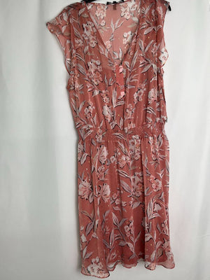 White House Black Market SS Flutter Sleeve Blouson Dress Adobe Pale Peach XL NWT