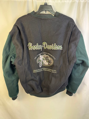 Vtg Harley Davidson Wool Bomber Jacket Men's L Black Green Milwaukee Embroidered