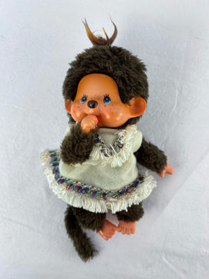 Vintage 1974 Sekiguchi Monchhichi Monkey Doll in Indian Princess Dress 8"