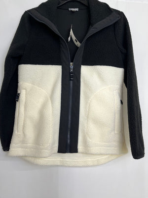 T by Talbots Black & White Fleece Zip Front Jacket Petite Women's NWT
