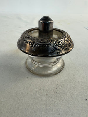 Vintage Frank M Whiting Sterling Silver Repousse Glass Table Lighter Complete