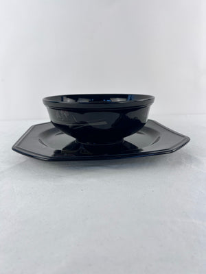 Mikasa Continental F3024 Ebony Fleur Vegetable Serving Bowl & Chop Plate Platter