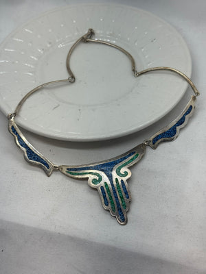 Alpaca 925 Sterling Silver Turquoise and Lapis Lazuli Inlay Necklace 18.9g 17"