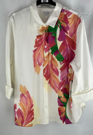 Chicos Women's Pink Floral Cotton Blend No Iron Stretch Shirt NWT MSRP $89