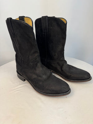 Justin Boots Wes Suede Roper Men 9 D Black Onyx Cowboy Western Leather MJ3124