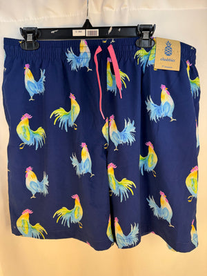 Chubbies The Fowl Plays Swim Trunks Men XXL 2X Large 7" Inseam Rooster Navy NWT