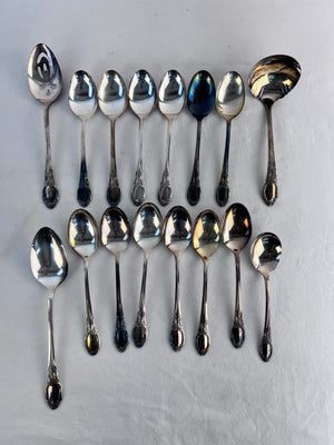 16pc Oneida Chatelaine Park Lane Dowry Silverplate Spoons Set with Soup Ladle