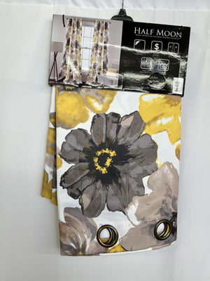 Half Moon Leah Yellow Floral Room Darkening Curtain 2 Panels 52"x 84" NEW