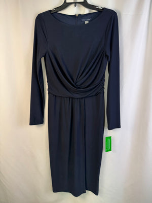 Tommy Hilfiger Navy Blue Long Sleeve Twist Neck Ruched Waist Formal Dress Size 4