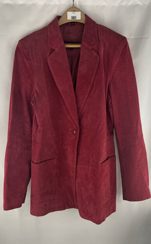 Komitor Women's Ruby Red Suede Leather Single Breasted Blazer Size 12