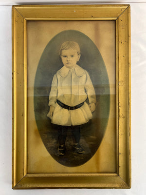 Antique Crayon Crayontype Portrait Young Boy Oval Tinted Photo Gold Frame 23"