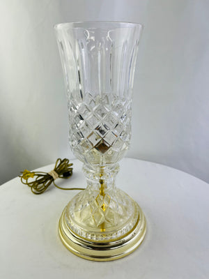 Vintage 14" Cut Crystal Electric Hurricane Table Lamp Brass Pedestal Base Works
