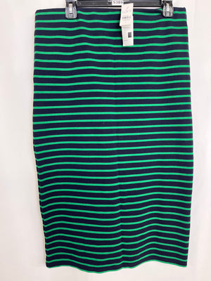 LOFT Green/Navy Pull On Striped Midi Sheath Skirt Women's Large NWT